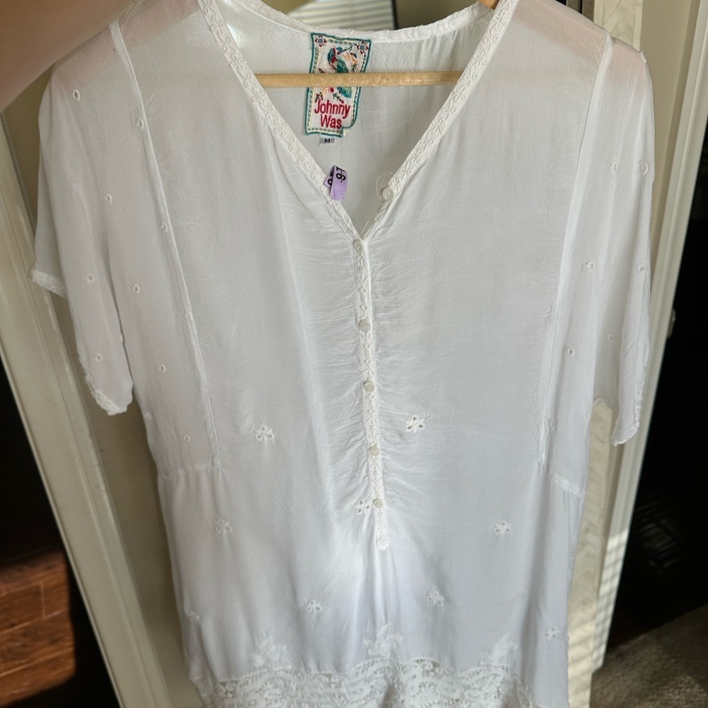 Johnny Was Elegant White Embroidered Women's Lace‎ Dress